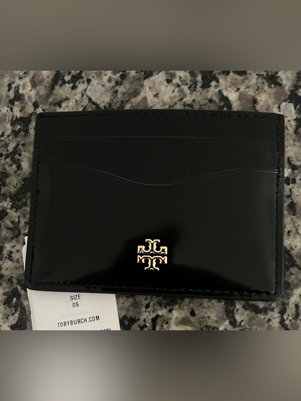 Tory Burch Black Patent Card Wallet with Gold Logo